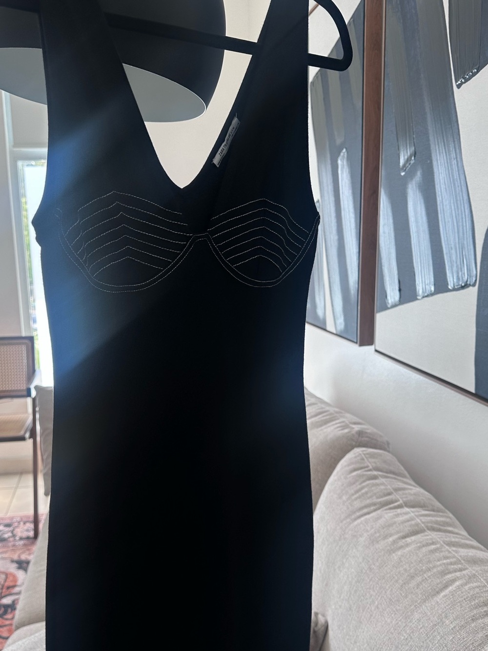 Zara Black Slip Dress with Contrast Stitching